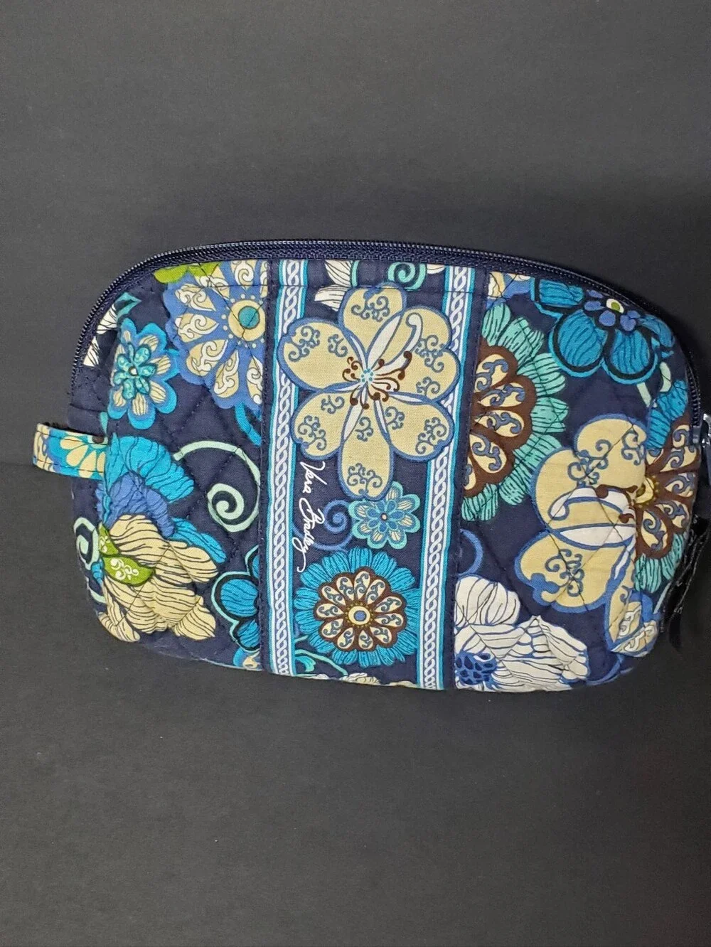 Retired 2007 Vera Bradley Mod Floral Blue Quilted Cosmetic Pouch